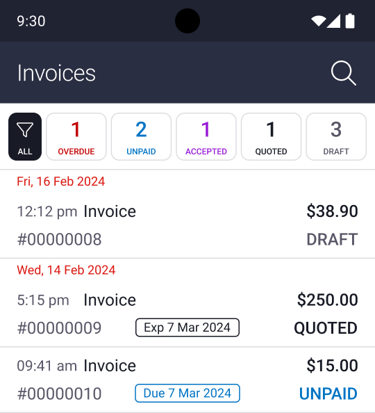 Invoice tab